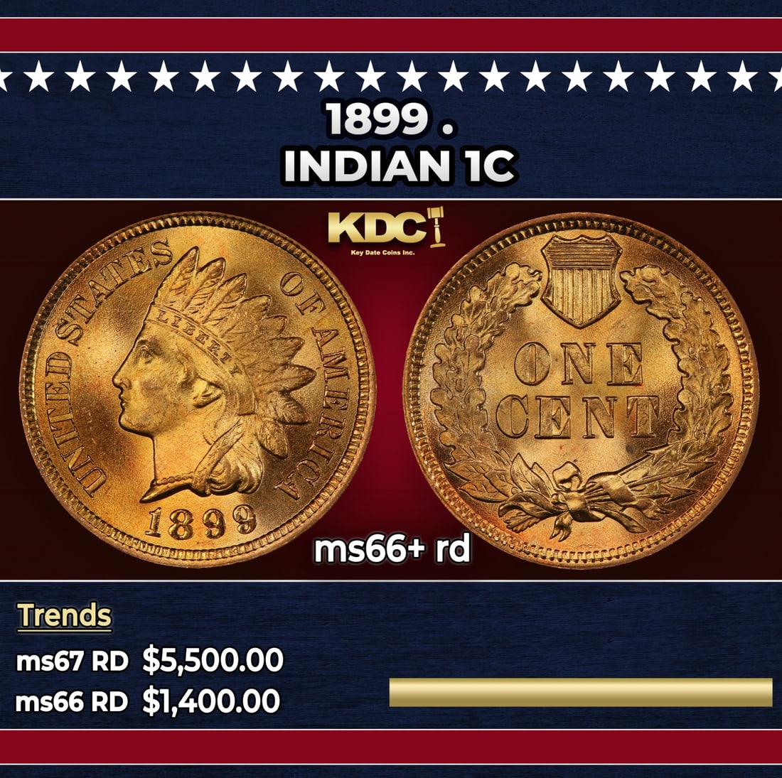 1899 Indian Cent . 1c ms66+ rd SEGS: 1899 . Indian Cent 1c ms66+ rd SEGS. Historic precious metal trends is causing increased spot pricing by the day. On auctions with set openings, we are doing our best to have items priced at their mar