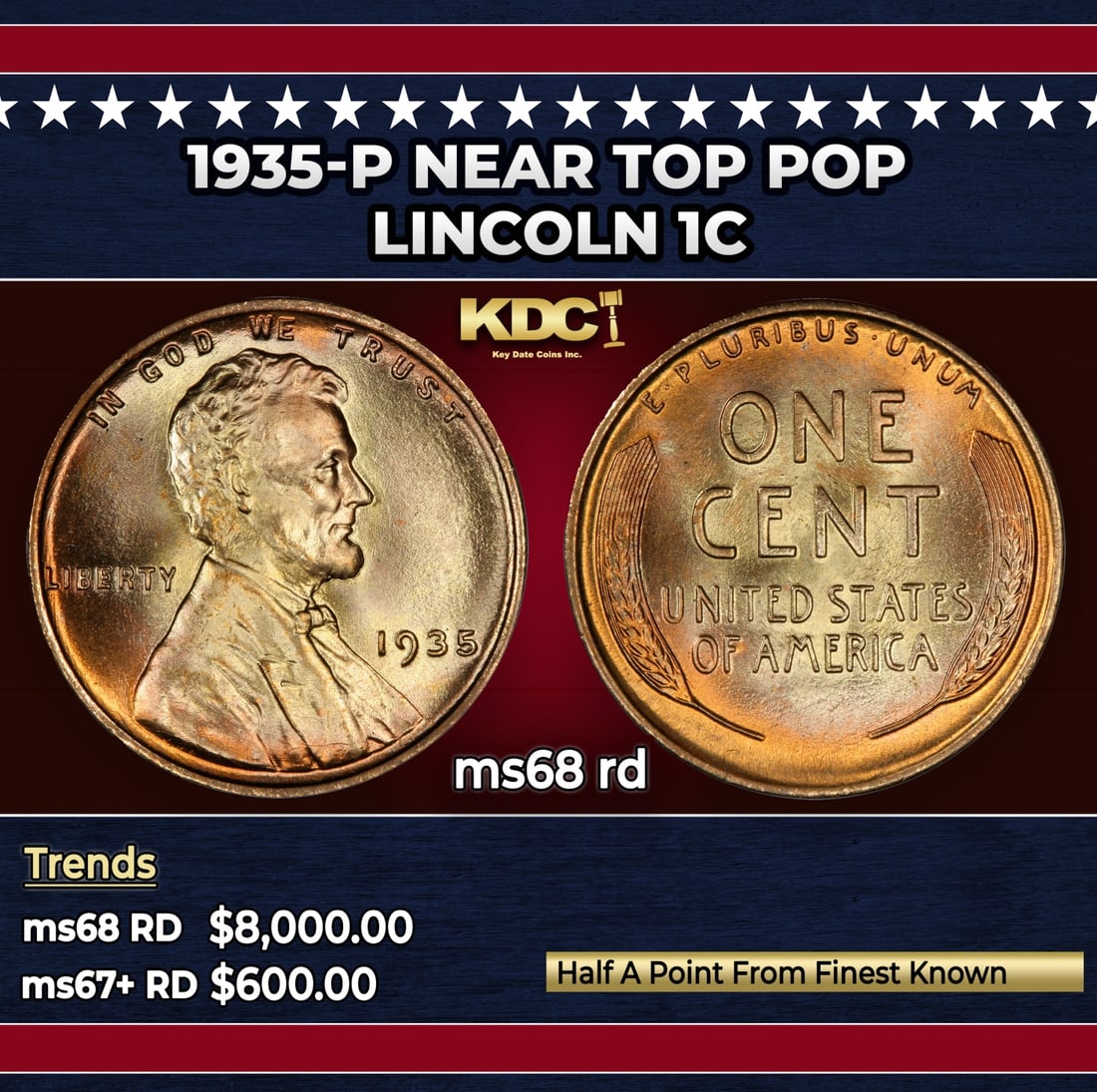 1935-p Lincoln Cent Near Top Pop 1c ms68 rd SEGS: 1935-p Near Top Pop Lincoln Cent 1c ms68 rd SEGS. Historic precious metal trends is causing increased spot pricing by the day. On auctions with set openings, we are doing our best to have items priced