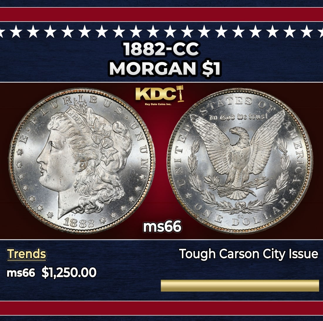 1882-cc Morgan Dollar $1 ms66 SEGS: 1882-cc Morgan Dollar $1 ms66 SEGS. Historic precious metal trends is causing increased spot pricing by the day. On auctions with set openings, we are doing our best to have items priced at their mark