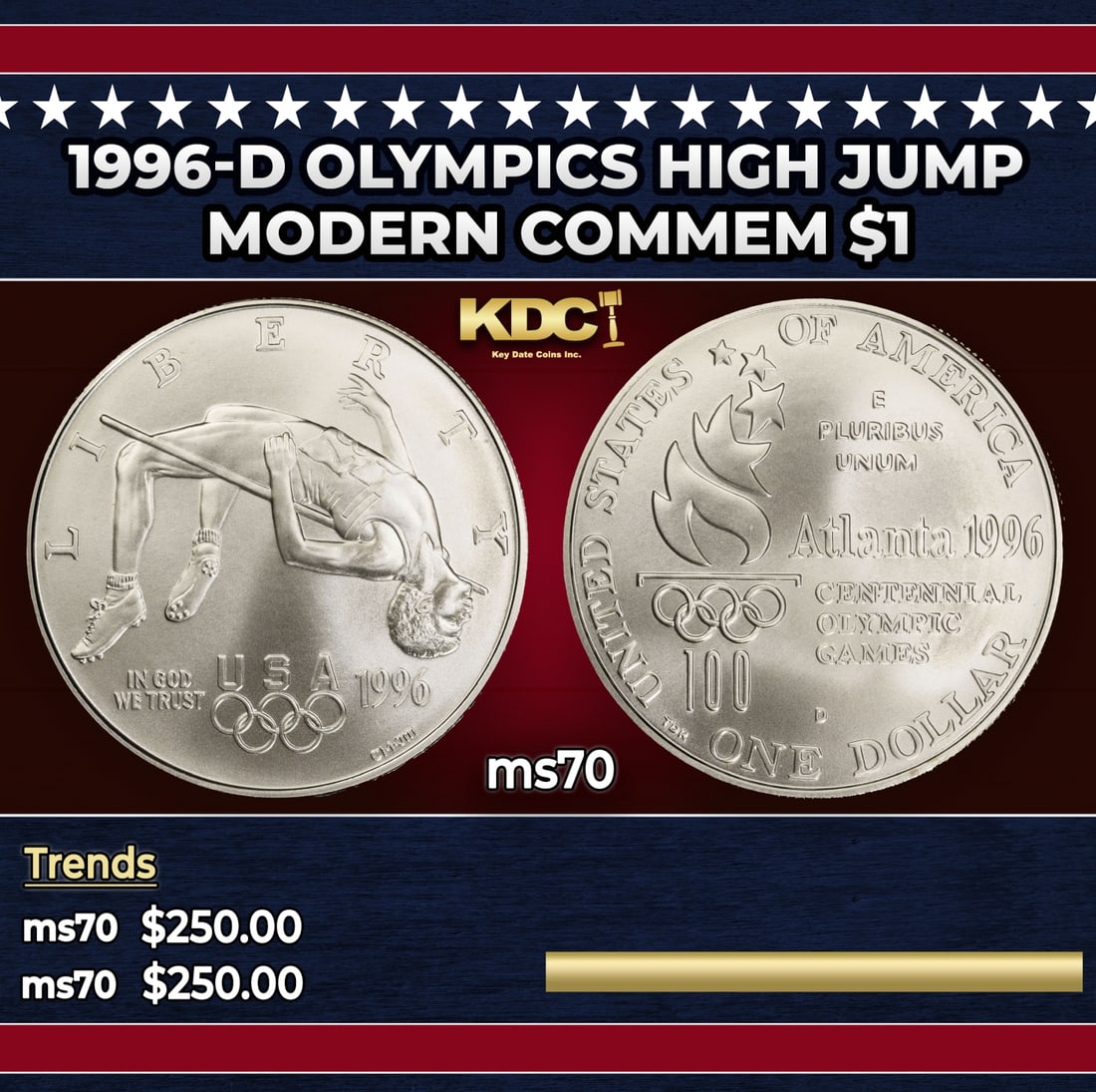 1996-d Olympics High Jump Modern Commem Dollar $1 ms70 SEGS: 1996-d Olympics High Jump Modern Commem Dollar $1 ms70 SEGS. Historic precious metal trends is causing increased spot pricing by the day. On auctions with set openings, we are doing our best to have i