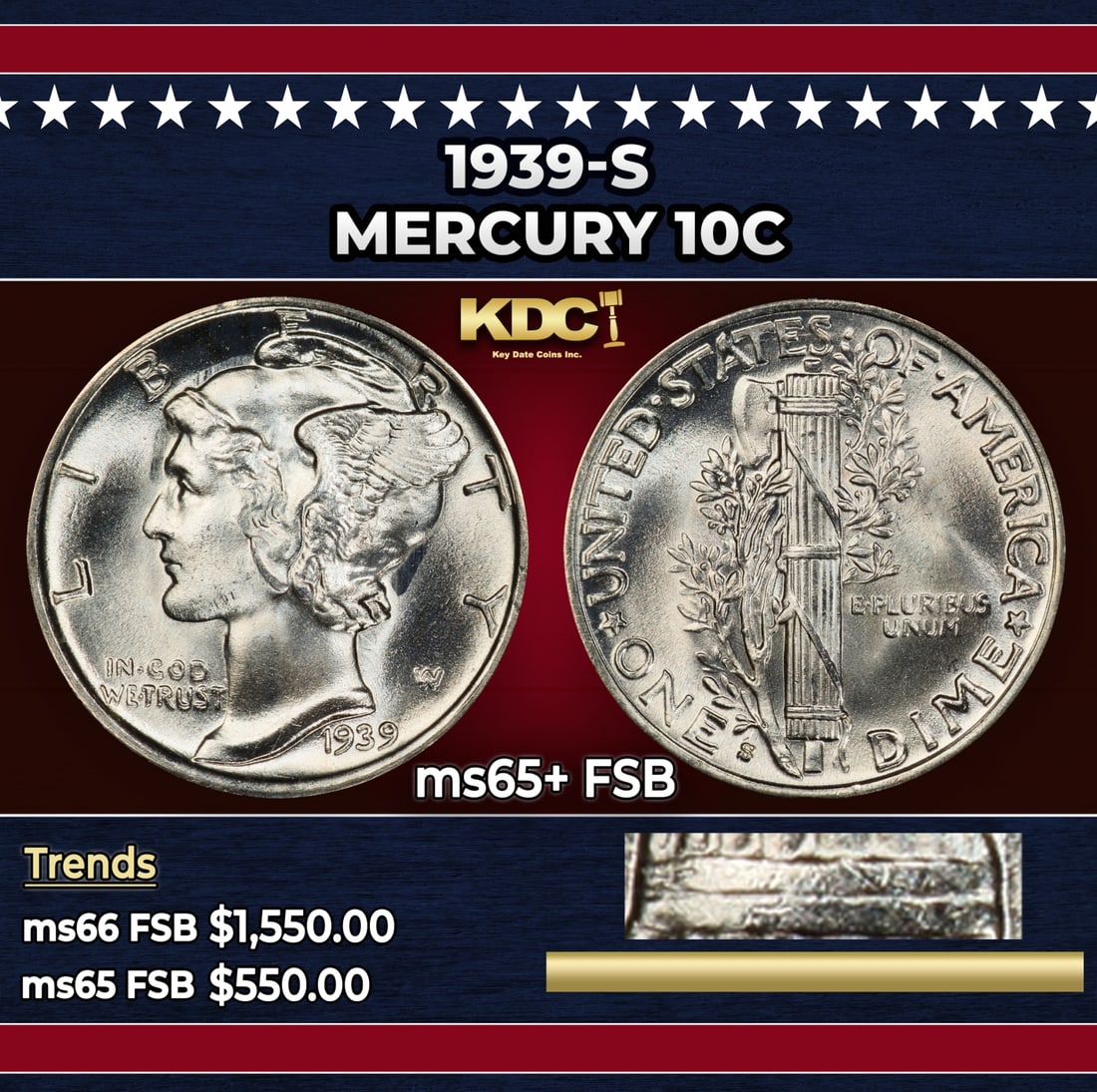 1939-s Mercury Dime 10c ms65+ FSB SEGS: 1939-s Mercury Dime 10c ms65+ FSB SEGS. Historic precious metal trends is causing increased spot pricing by the day. On auctions with set openings, we are doing our best to have items priced at their