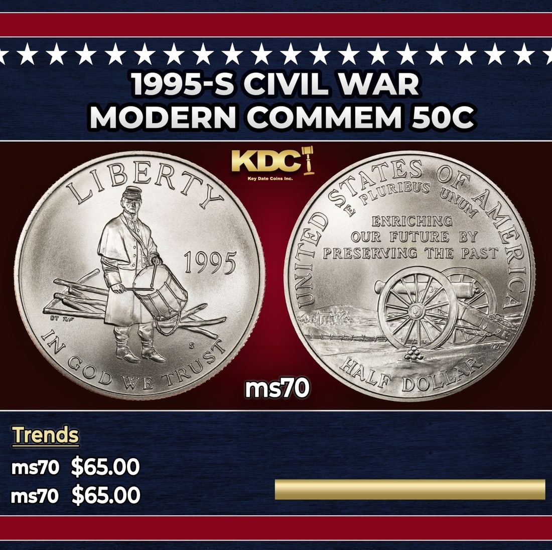 1995-s Civil War Modern Commem Half Dollar 50c ms70 SEGS: 1995-s Civil War Modern Commem Half Dollar 50c ms70 SEGS. Historic precious metal trends is causing increased spot pricing by the day. On auctions with set openings, we are doing our best to have item