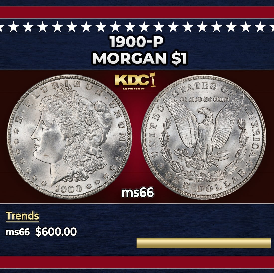 1900-p Morgan Dollar $1 Grades ms66: 1900-p Morgan Dollar $1 Grades ms66. Historic precious metal trends is causing increased spot pricing by the day. On auctions with set openings, we are doing our best to have items priced at their mar