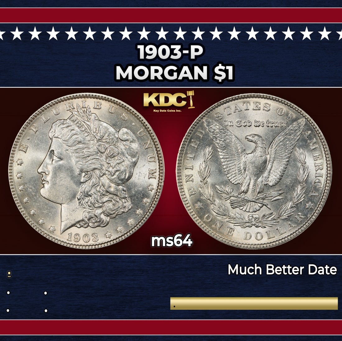 1903-p Morgan Dollar $1 Grades ms64: 1903-p Morgan Dollar $1 Grades ms64. Historic precious metal trends is causing increased spot pricing by the day. On auctions with set openings, we are doing our best to have items priced at their mar