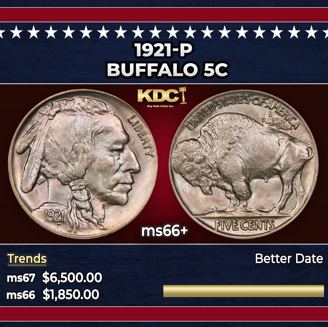 1921-p Buffalo Nickel 5c ms66+ SEGS: 1921-p Buffalo Nickel 5c ms66+ SEGS. Historic precious metal trends is causing increased spot pricing by the day. On auctions with set openings, we are doing our best to have items priced at their mar