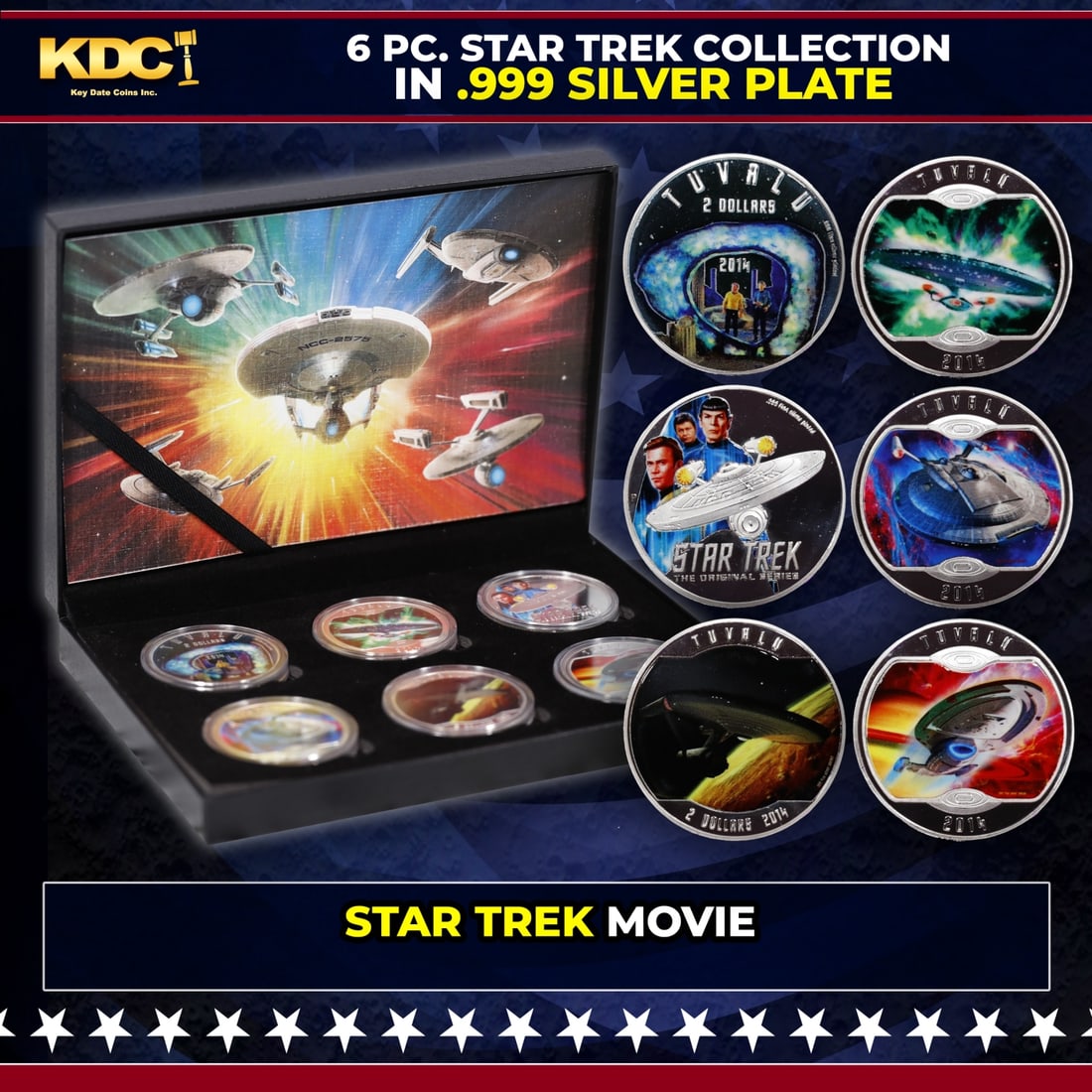 6 Coin Star Trek .999 Fine Silver Plated Round Collection: 6 Coin Star Trek .999 Fine Silver Plated Round Collection. Please Note All Backer Cards may have slight differences but will be very similar if not identical to the one in the photoHistoric precious m