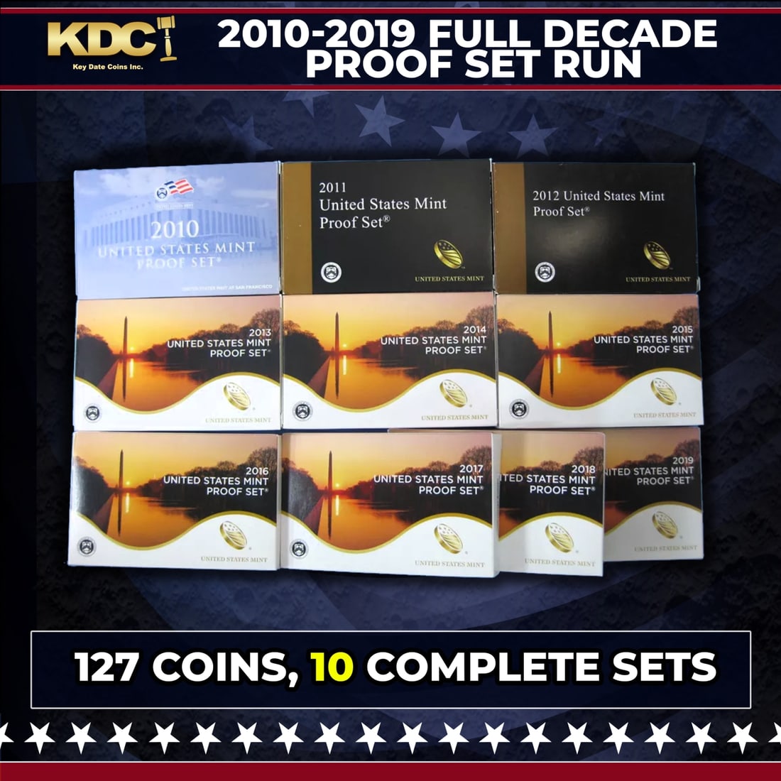 2010-2019 Full Decade Proof Set Run - 127 Coins, 10 Complete Sets: 2010-2019 Full Decade Proof Set Run - 127 Coins, 10 Complete Sets. 2010-2019 Full Decade Proof Set Run - 127 Coins, 10 Complete SetsHistoric precious metal trends is causing increased spot pricing by