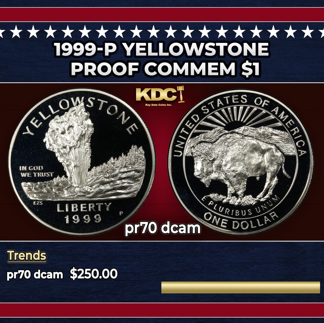 1999-P Yellowstone Proof Modern Commem Dollar $1 pr70 dcam SEGS: 1999-P Yellowstone Modern Commem Dollar $1 pr70 dcam SEGS. Historic precious metal trends is causing increased spot pricing by the day. On auctions with set openings, we are doing our best to have ite