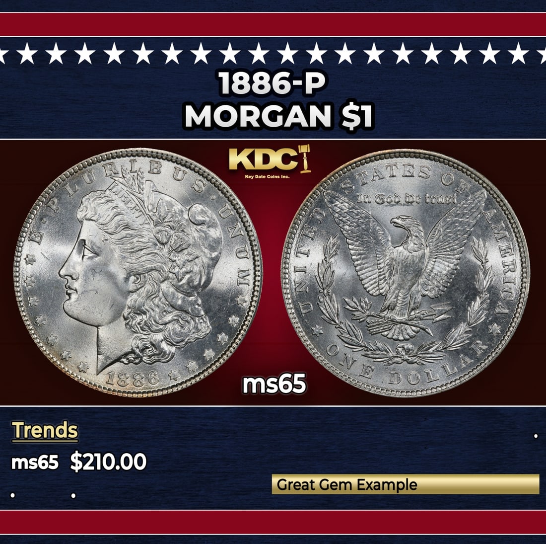 1886-p Morgan Dollar $1 Grades ms65: 1886-p Morgan Dollar $1 Grades ms65. Historic precious metal trends is causing increased spot pricing by the day. On auctions with set openings, we are doing our best to have items priced at their mar