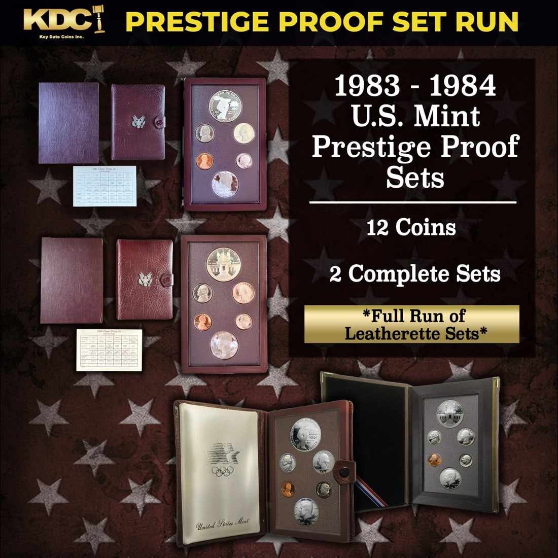 1983 & 1984 US Mint Prestige Proof Set - Full Run of Leatherette Sets - 12 Coins, 2 Complete Sets.: 1983 & 1984 US Mint Prestige Proof Set - Full Run of Leatherette Sets - 12 Coins, 2 Complete Sets.. 1983 & 1984 US Mint Prestige Proof Set - Full Run of Leatherette Sets - 12 Coins, 2 Complete Sets. I