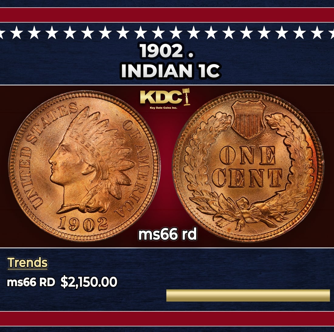 1902 Indian Cent . 1c ms66 rd SEGS: 1902 . Indian Cent 1c ms66 rd SEGS. Historic precious metal trends is causing increased spot pricing by the day. On auctions with set openings, we are doing our best to have items priced at their mark