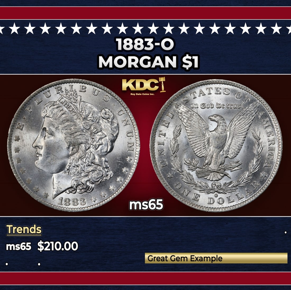 1883-o Morgan Dollar $1 Grades ms65: 1883-o Morgan Dollar $1 Grades ms65. Historic precious metal trends is causing increased spot pricing by the day. On auctions with set openings, we are doing our best to have items priced at their mar