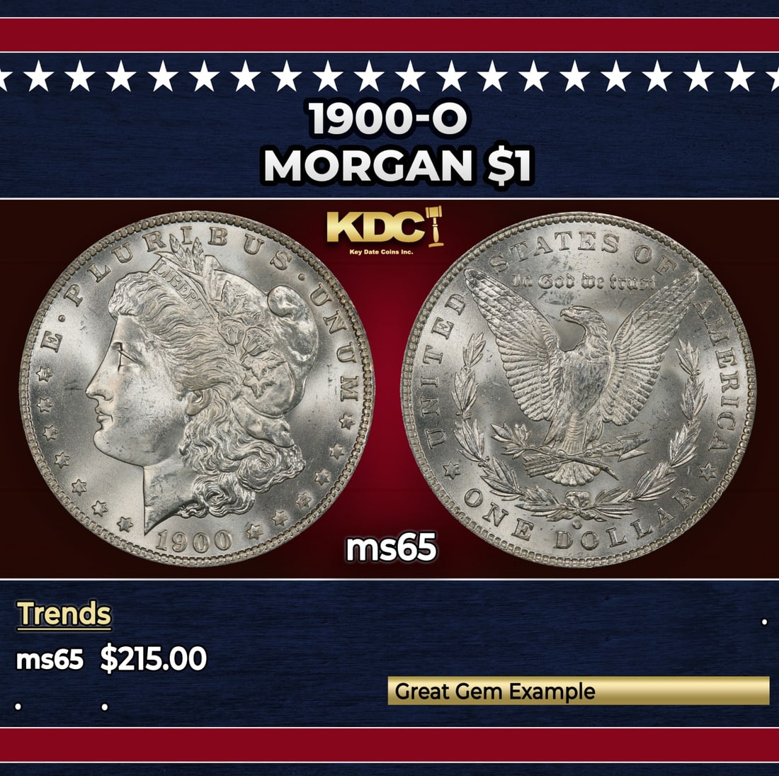 1900-o Morgan Dollar $1 Grades ms65: 1900-o Morgan Dollar $1 Grades ms65. Historic precious metal trends is causing increased spot pricing by the day. On auctions with set openings, we are doing our best to have items priced at their mar