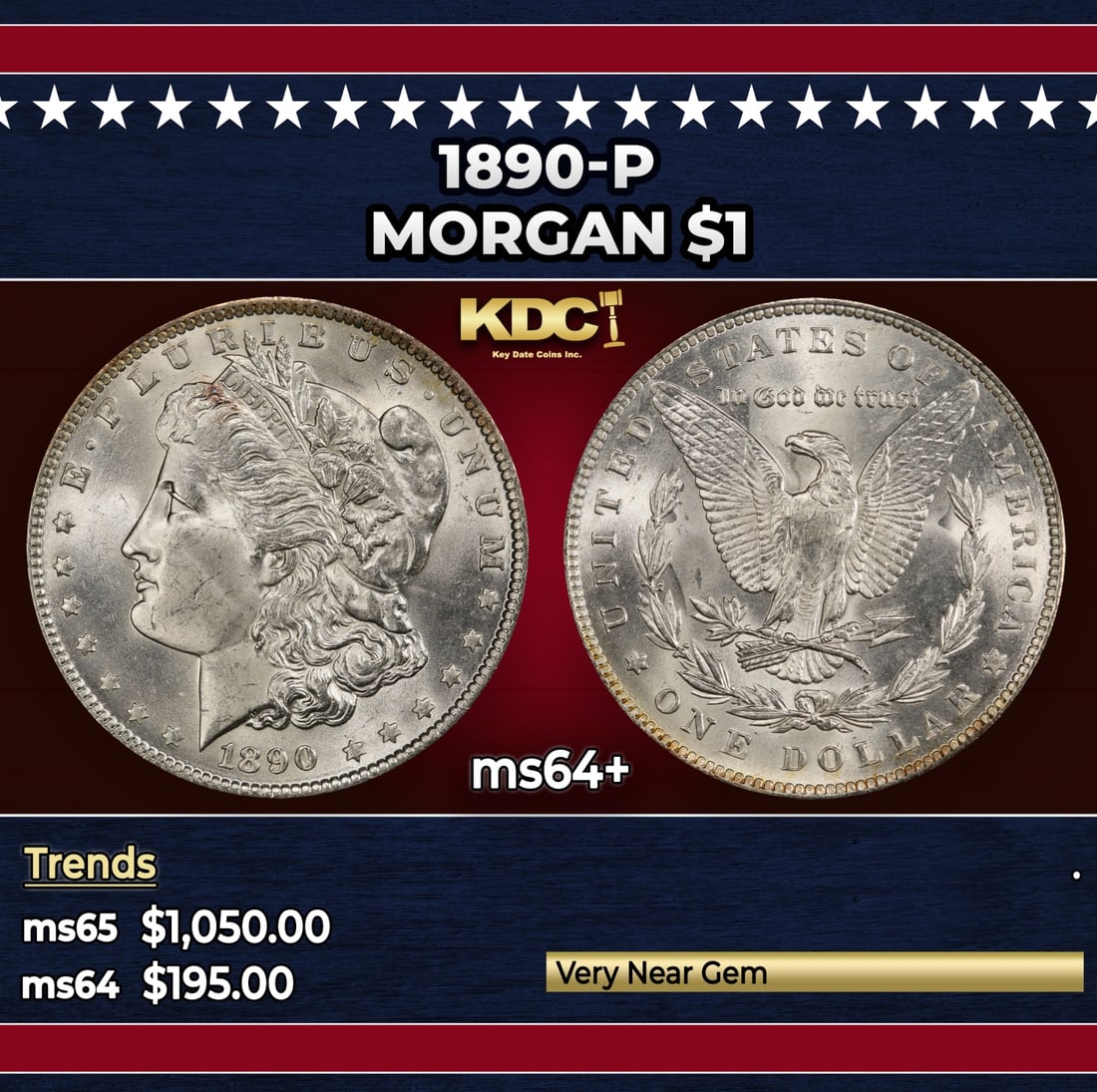 1890-p Morgan Dollar $1 Grades ms64+ (1 of 3)