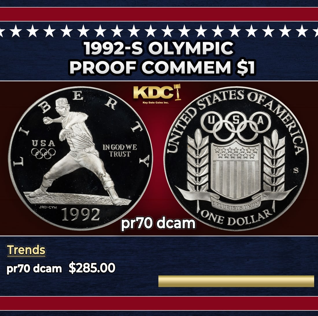 1992-s Olympic Proof Modern Commem Dollar $1 pr70 dcam SEGS: 1992-s Olympic Modern Commem Dollar $1 pr70 dcam SEGS. Historic precious metal trends is causing increased spot pricing by the day. On auctions with set openings, we are doing our best to have items p