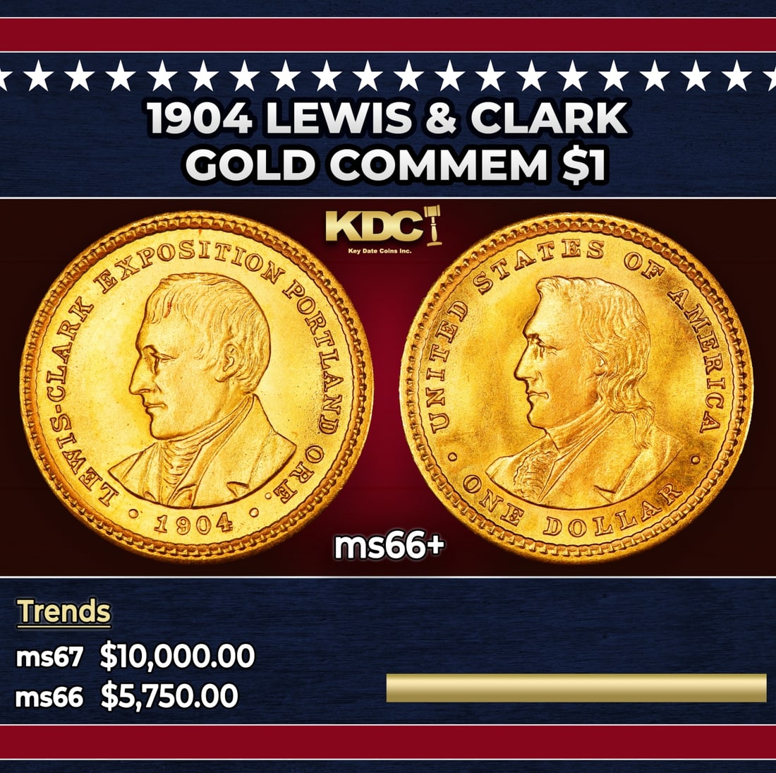 1904 Lewis & Clark Gold Commem Dollar 1 ms66+ SEGS: 1904 Lewis & Clark Gold Commem Dollar 1 ms66+ SEGS. Heads You win, Heads You Lose! This is THE ONLY Two Headed Coin in US History! The Obverse depicts the Head of Lewis and the Reverse the Head of Cla