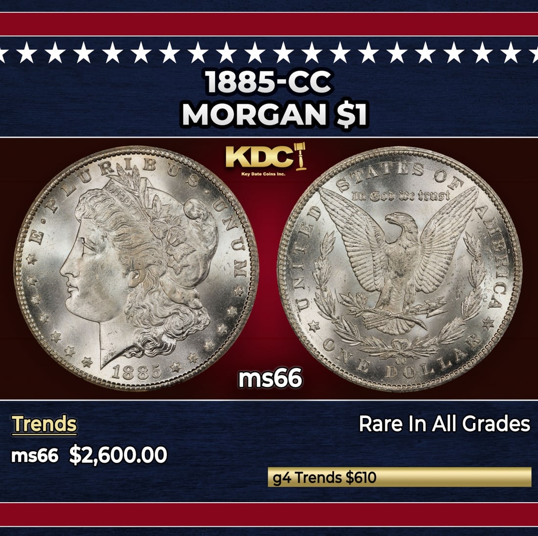 1885-cc Morgan Dollar $1 ms66 SEGS: 1885-cc Morgan Dollar $1 ms66 SEGS. Historic precious metal trends is causing increased spot pricing by the day. On auctions with set openings, we are doing our best to have items priced at their mark