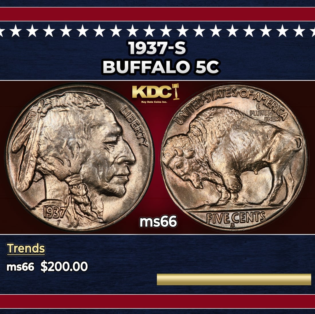 1937-s Buffalo Nickel 5c Grades ms66: 1937-s Buffalo Nickel 5c Grades ms66. Historic precious metal trends is causing increased spot pricing by the day. On auctions with set openings, we are doing our best to have items priced at their ma
