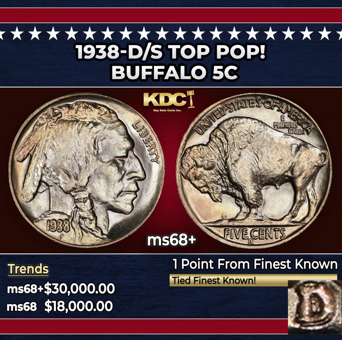 1938-d/s Buffalo Nickel TOP POP! 5c ms68+ SEGS: 1938-d/s TOP POP! Buffalo Nickel 5c ms68+ SEGS. Historic precious metal trends is causing increased spot pricing by the day. On auctions with set openings, we are doing our best to have items priced a