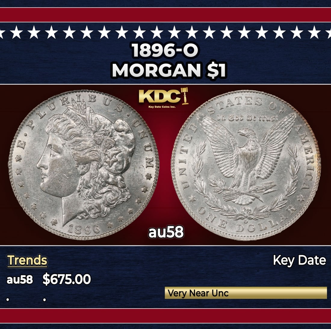 1896-o Morgan Dollar $1 au58 SEGS: 1896-o Morgan Dollar $1 au58 SEGS. Historic precious metal trends is causing increased spot pricing by the day. On auctions with set openings, we are doing our best to have items priced at their marke