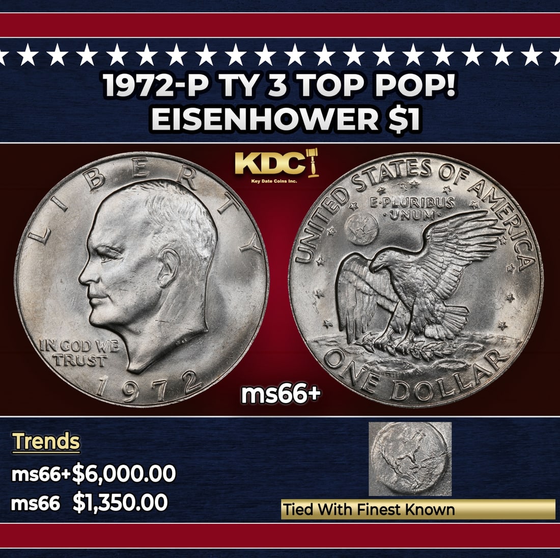 1972-p Ty 3 Eisenhower Dollar TOP POP! $1 ms66+ SEGS: 1972-p Ty 3 TOP POP! Eisenhower Dollar $1 ms66+ SEGS. Historic precious metal trends is causing increased spot pricing by the day. On auctions with set openings, we are doing our best to have items pr