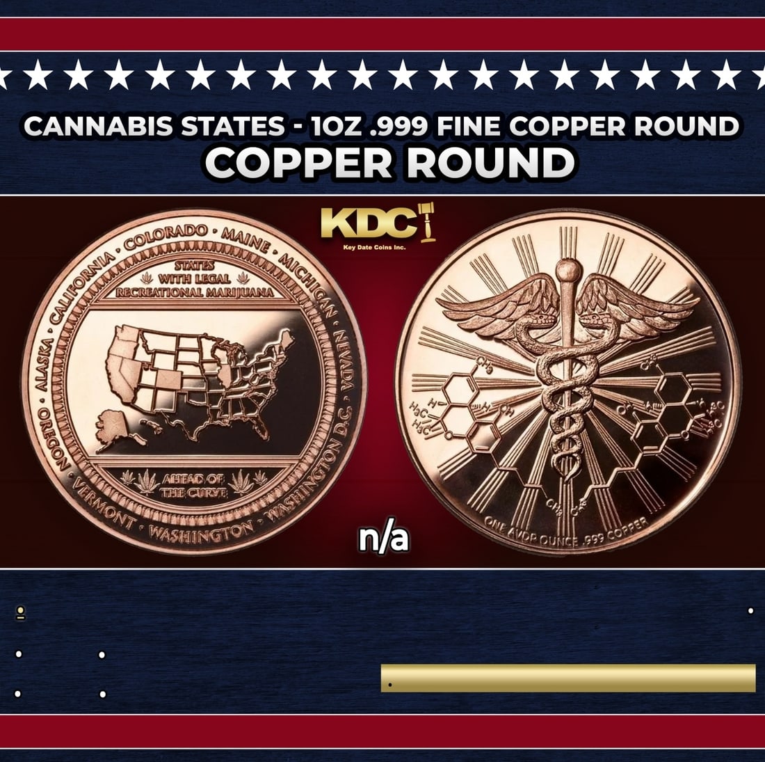 Cannabis States - 1oz .999 Fine Copper Round: Cannabis States - 1oz .999 Fine Copper Round. Historic precious metal trends is causing increased spot pricing by the day. On auctions with set openings, we are doing our best to have items priced at