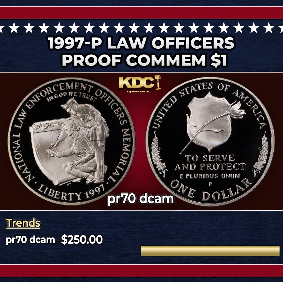 1997-P Law Officers Proof Modern Commem Dollar $1 pr70 dcam SEGS: 1997-P Law Officers Modern Commem Dollar $1 pr70 dcam SEGS. Historic precious metal trends is causing increased spot pricing by the day. On auctions with set openings, we are doing our best to have it