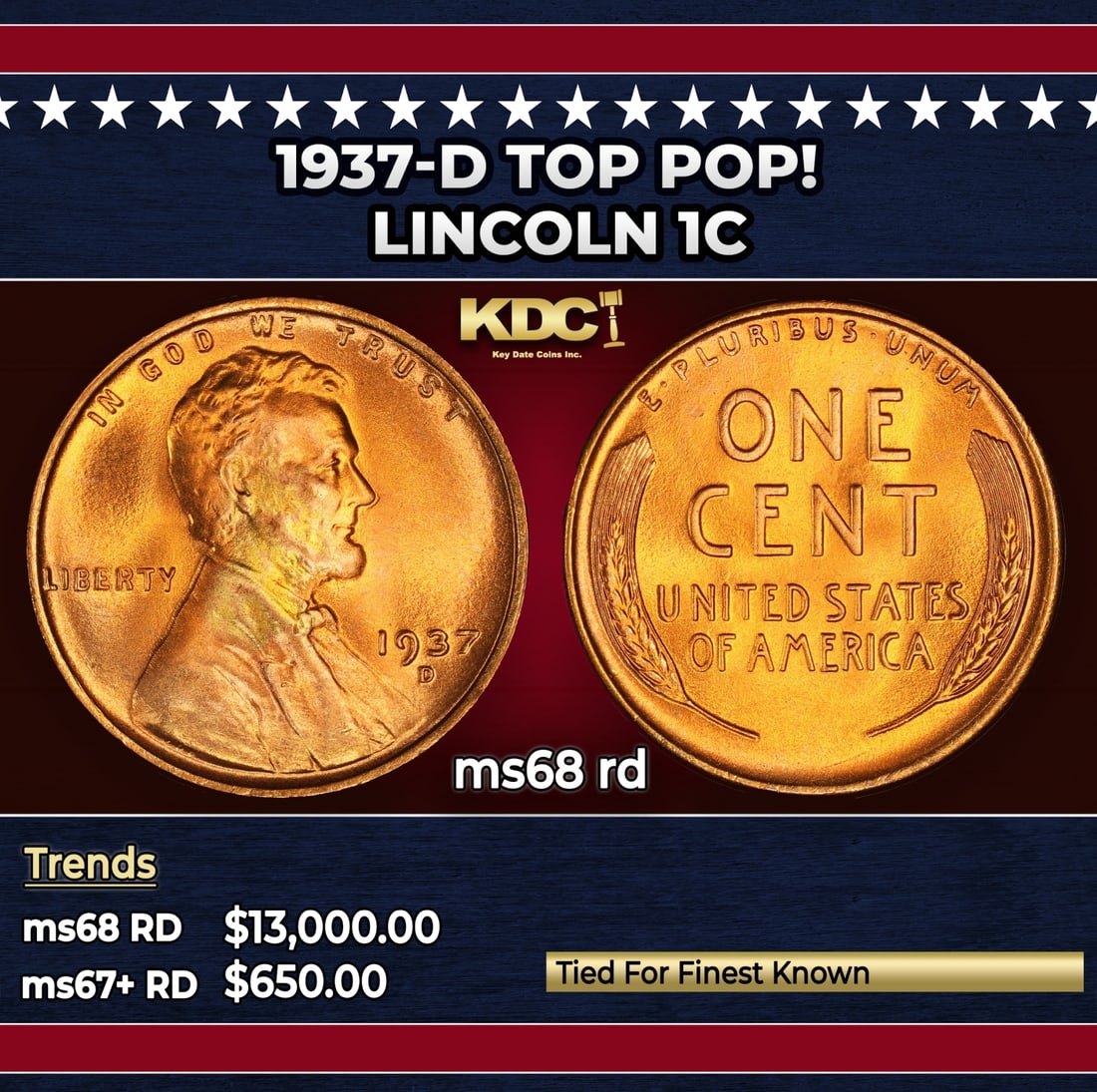 1937-d Lincoln Cent TOP POP! 1c ms68 rd SEGS: 1937-d TOP POP! Lincoln Cent 1c ms68 rd SEGS. Historic precious metal trends is causing increased spot pricing by the day. On auctions with set openings, we are doing our best to have items priced at