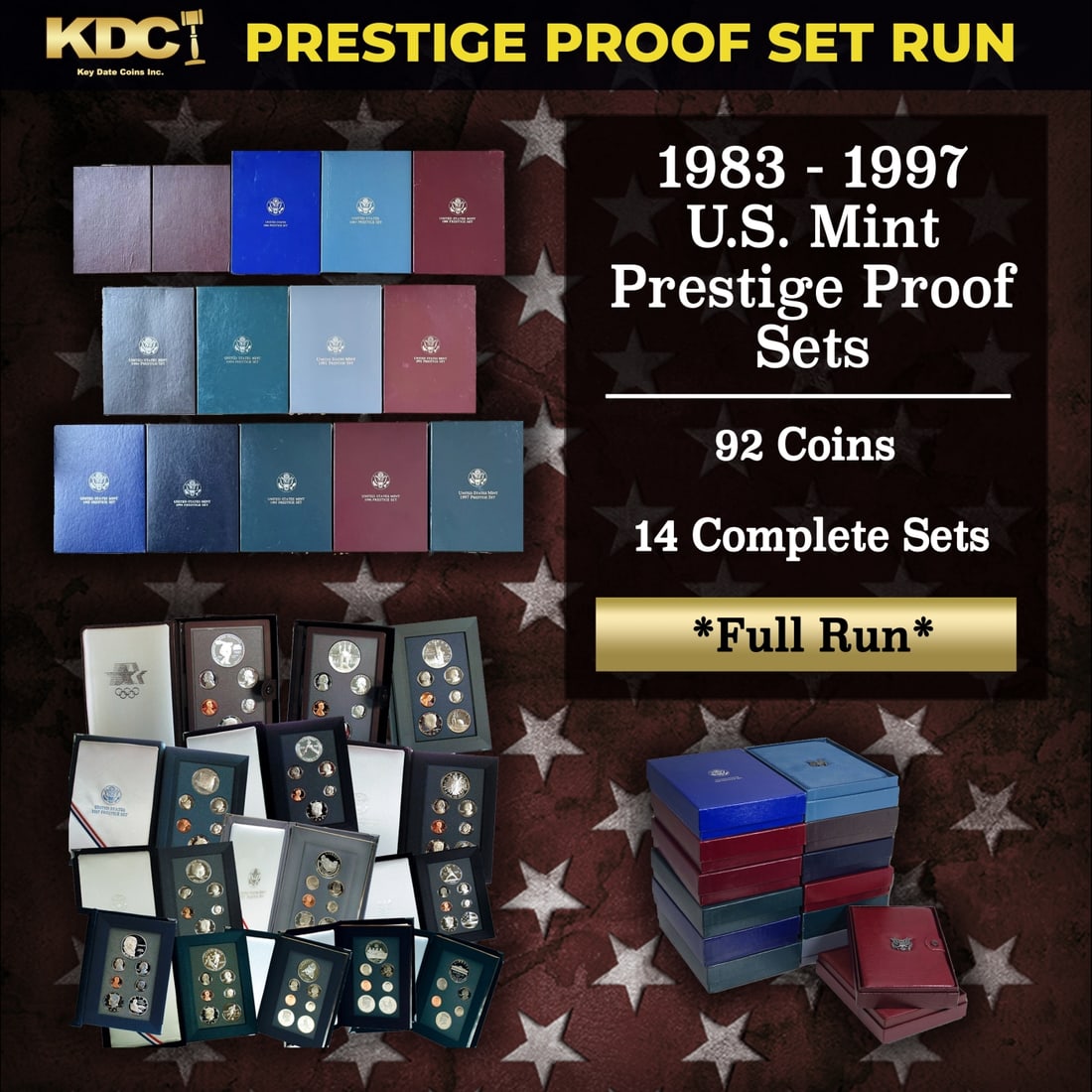 1983-1997 Full Run of US Mint Prestige Proof Sets - 92 Coins, 14 Complete Sets: 1983-1997 Full Run of US Mint Prestige Proof Sets - 92 Coins, 14 Complete Sets. 1983-1997 Full Run of US Mint Prestige Proof Sets - 92 Coins, 14 Complete Sets. In 1983, the mint released a special min
