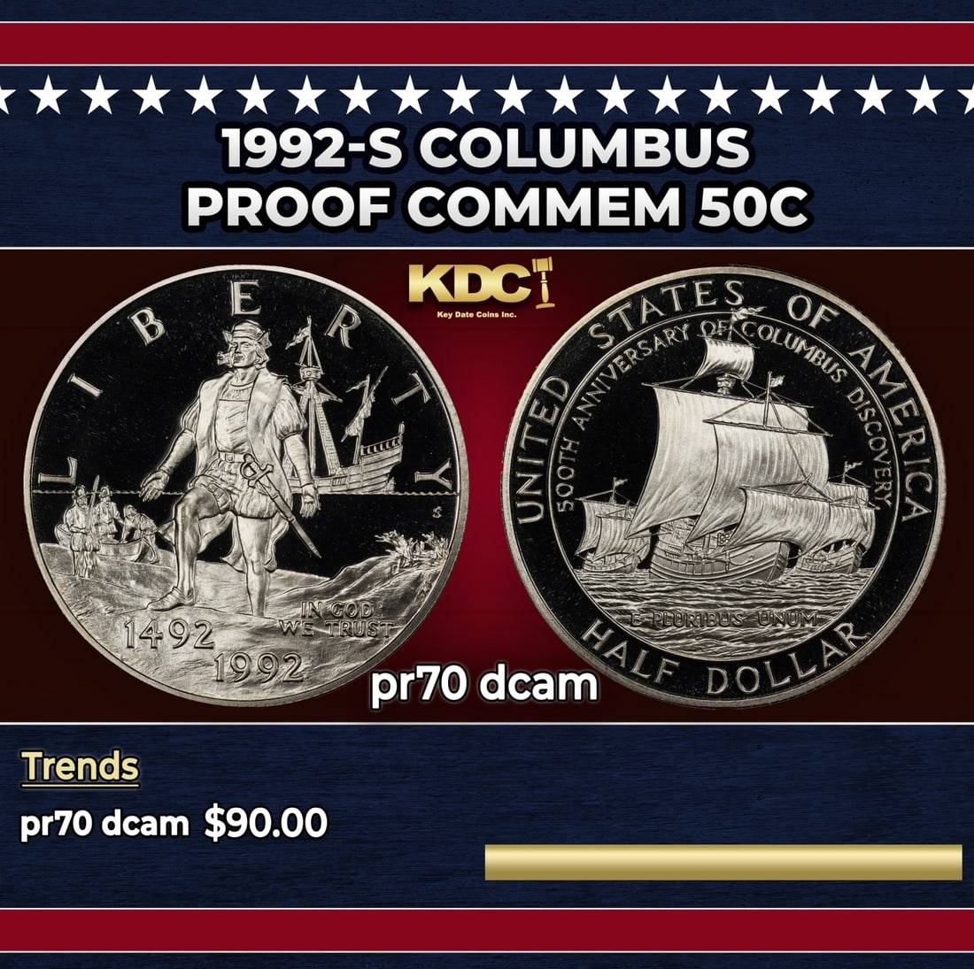 1992-s Columbus Proof Modern Commem Half Dollar 50c pr70 dcam SEGS: 1992-s Columbus Modern Commem Half Dollar 50c pr70 dcam SEGS. Historic precious metal trends is causing increased spot pricing by the day. On auctions with set openings, we are doing our best to have
