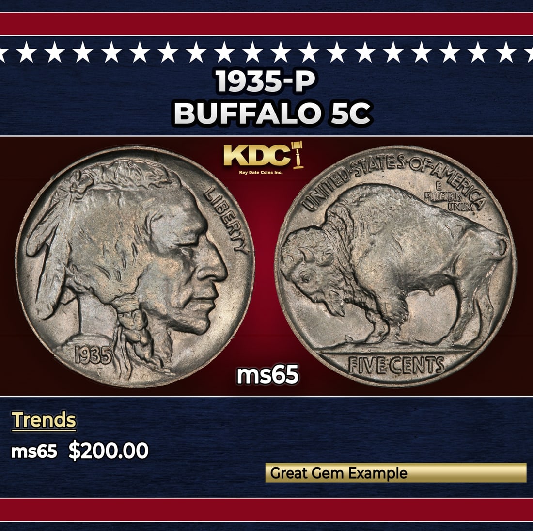 1935-p Buffalo Nickel 5c Grades ms65: 1935-p Buffalo Nickel 5c Grades ms65. Historic precious metal trends is causing increased spot pricing by the day. On auctions with set openings, we are doing our best to have items priced at their ma