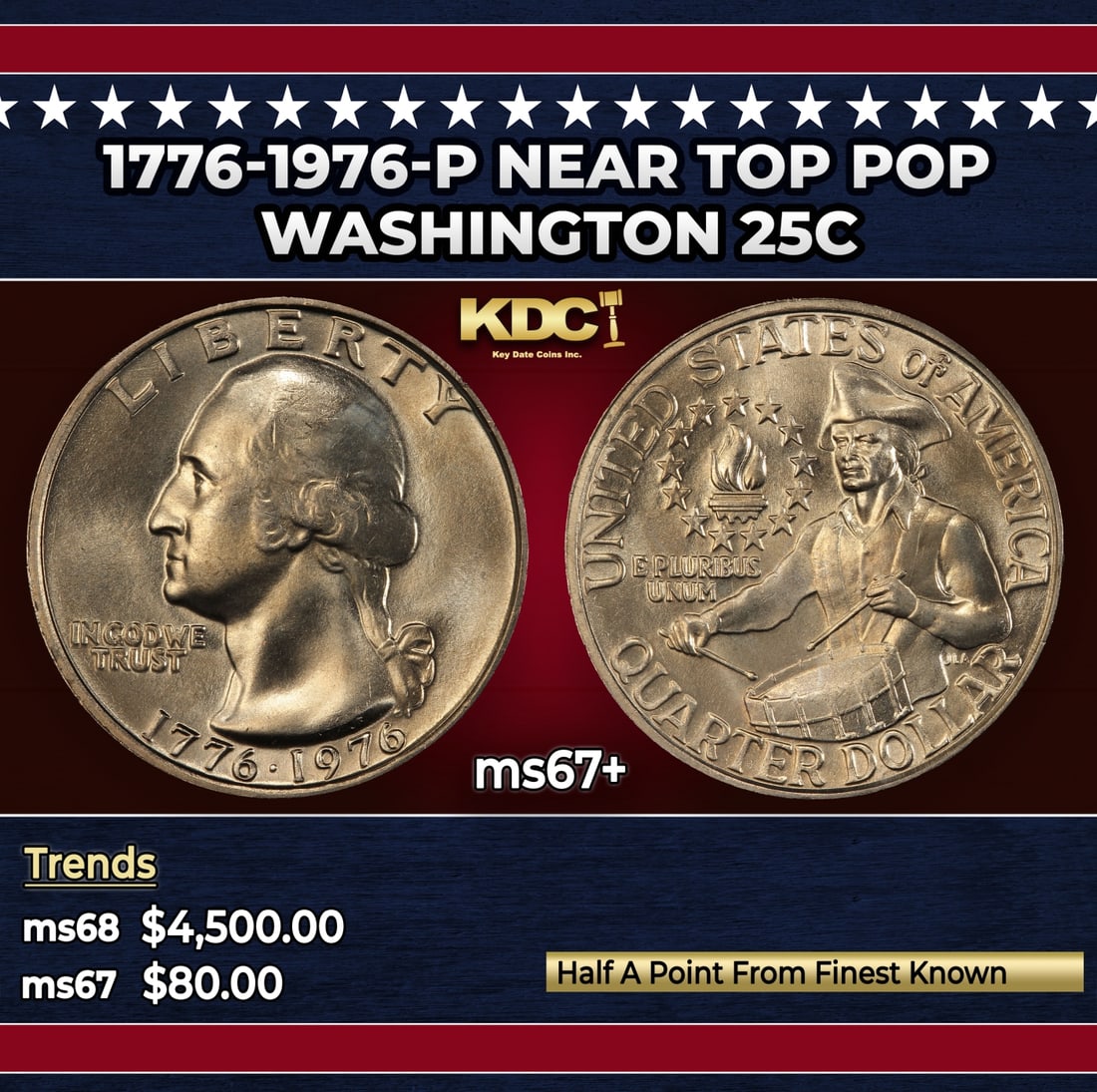 1776-1976-p Washington Quarter Near Top Pop 25c ms67+ SEGS: 1776-1976-p Near Top Pop Washington Quarter 25c ms67+ SEGS. Historic precious metal trends is causing increased spot pricing by the day. On auctions with set openings, we are doing our best to have it