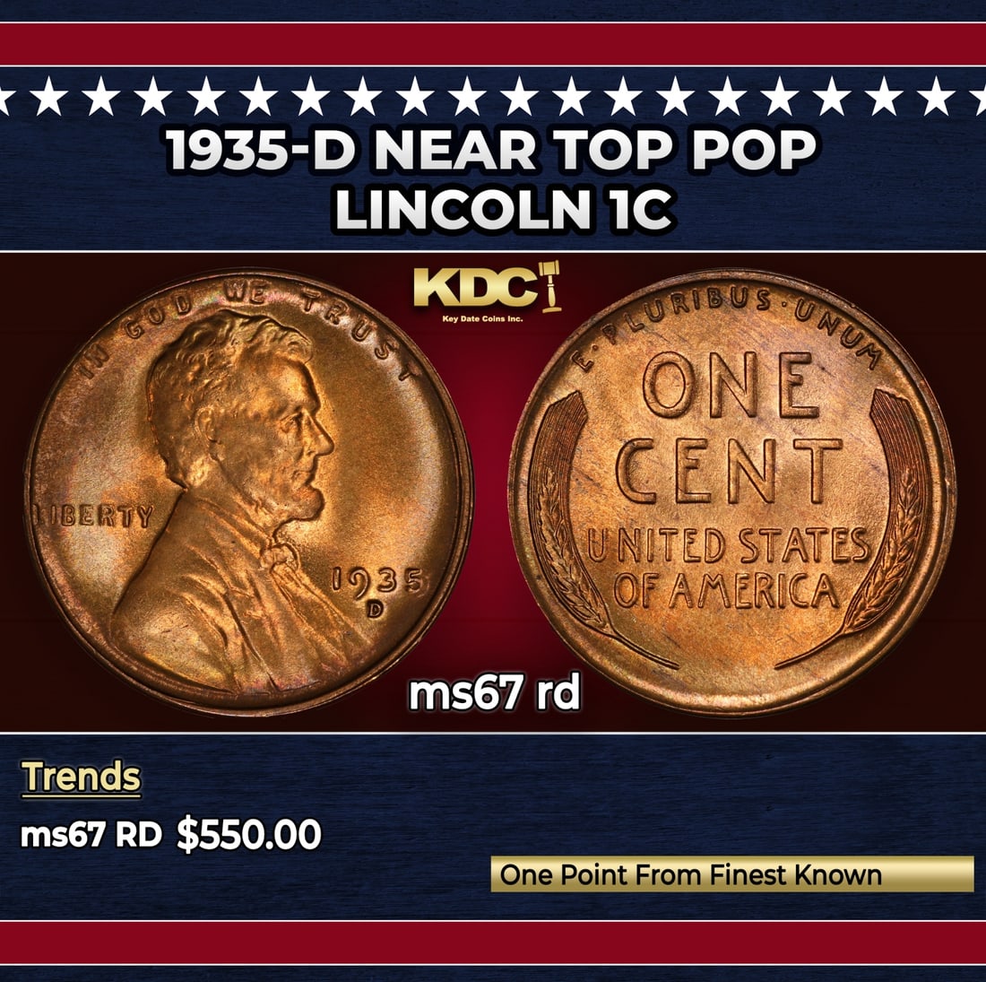1935-d Lincoln Cent Near Top Pop 1c ms67 rd SEGS: 1935-d Near Top Pop Lincoln Cent 1c ms67 rd SEGS. Historic precious metal trends is causing increased spot pricing by the day. On auctions with set openings, we are doing our best to have items priced