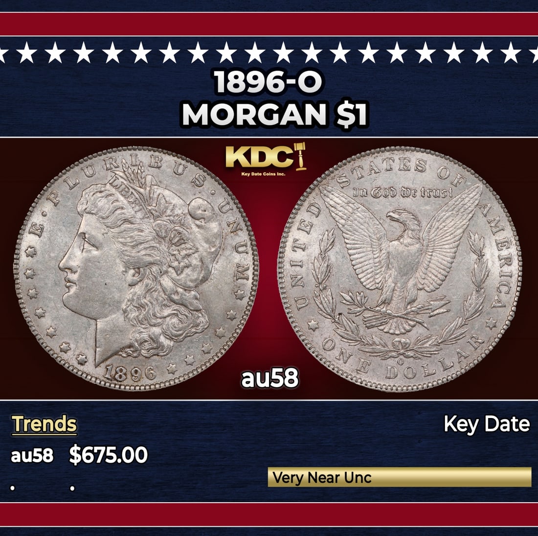 1896-o Morgan Dollar $1 au58 SEGS: 1896-o Morgan Dollar $1 au58 SEGS. Historic precious metal trends is causing increased spot pricing by the day. On auctions with set openings, we are doing our best to have items priced at their marke