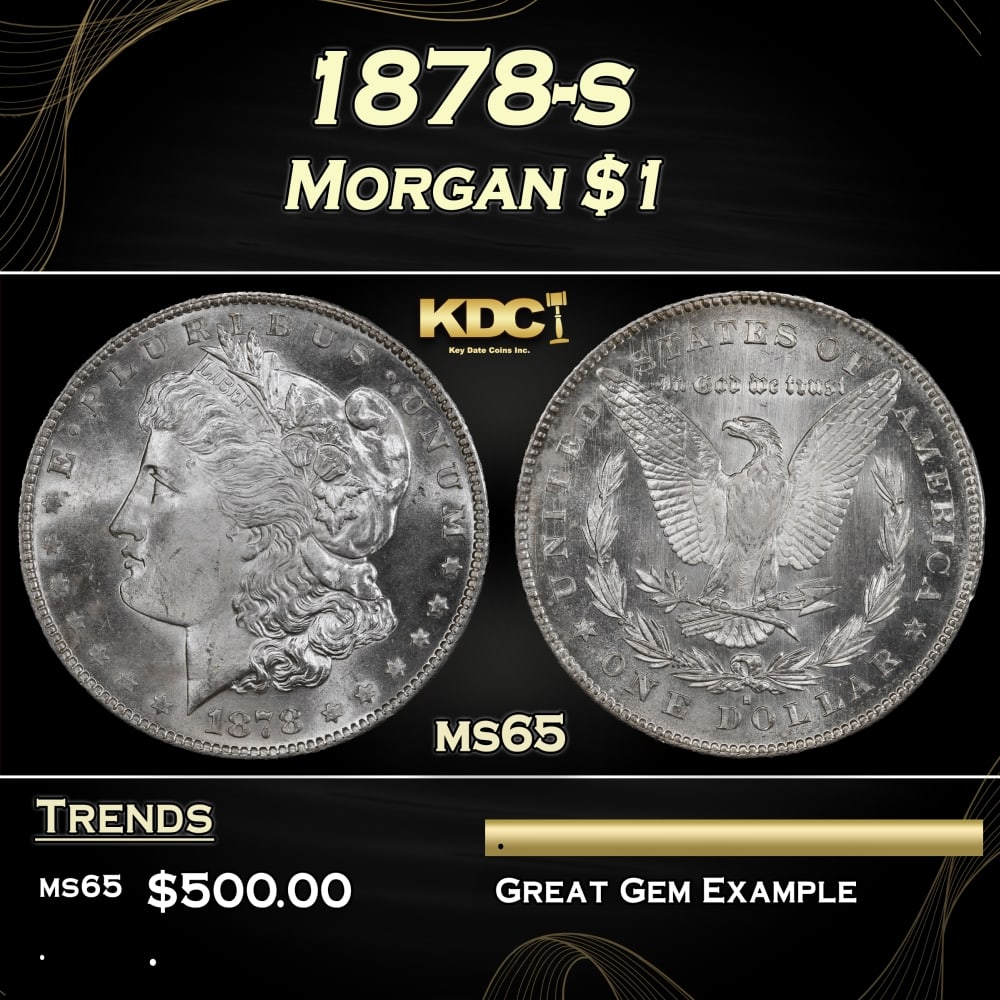1878-s Morgan Dollar $1 Grades ms65: 1878-s Morgan Dollar $1 Grades ms65. Slightly better date. First year of issue. 0