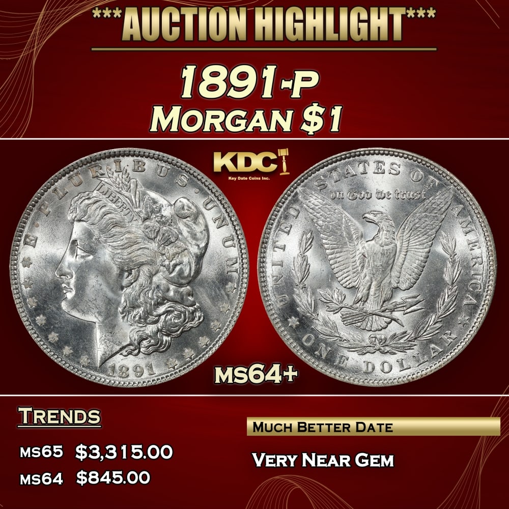 1891-p Morgan Dollar $1 ms64+ SEGS: 1891-p Morgan Dollar $1 ms64+ SEGS. 0