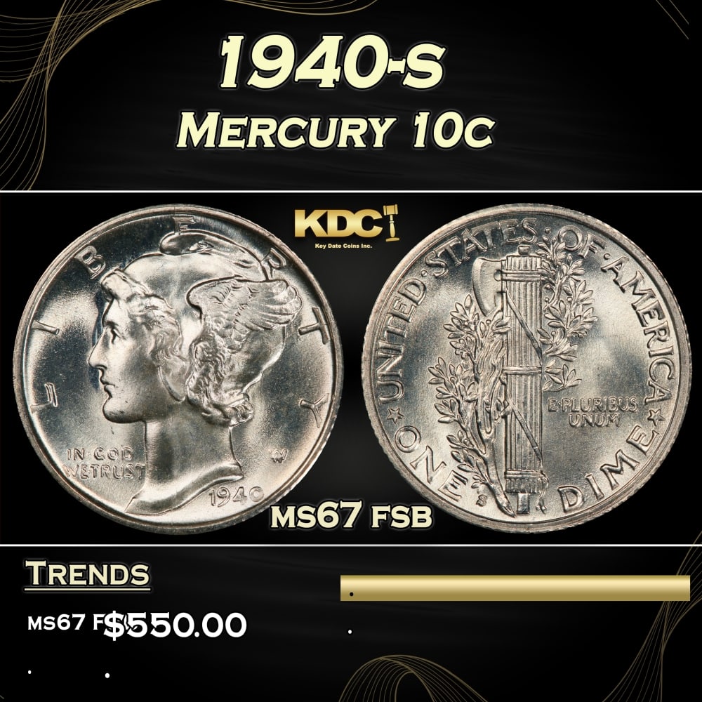1940-s Mercury Dime 10c ms67 fsb SEGS: 1940-s Mercury Dime 10c ms67 fsb SEGS. 0