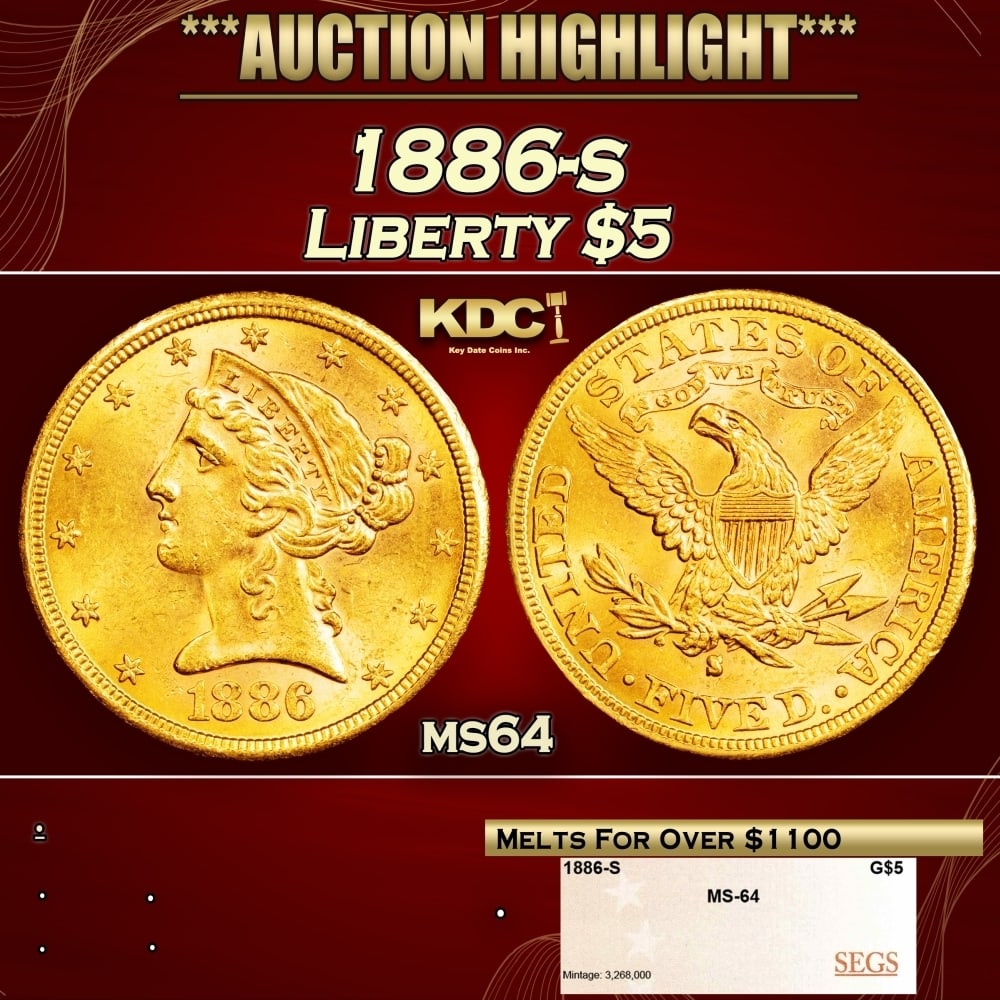 1886-s Gold Liberty Half Eagle $5 ms64 SEGS: 1886-s Gold Liberty Half Eagle $5 ms64 SEGS. 0 DISCOVERY OF THE GSA HOARDUntil 1964, people in the U.S could redeem silver certificate paper money for silver dollars.In 1963, the House of Representati