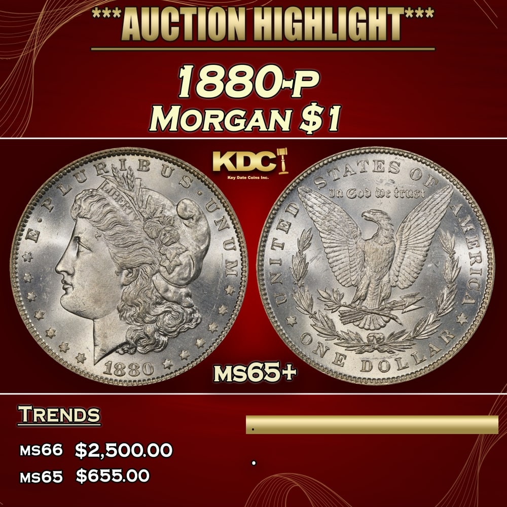 1880-p Morgan Dollar $1 ms65+ SEGS: 1880-p Morgan Dollar $1 ms65+ SEGS. 0