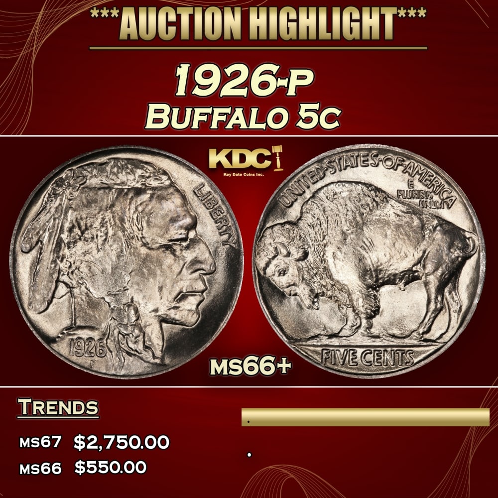 1926-p Buffalo Nickel 5c ms66+ SEGS: 1926-p Buffalo Nickel 5c ms66+ SEGS. 0