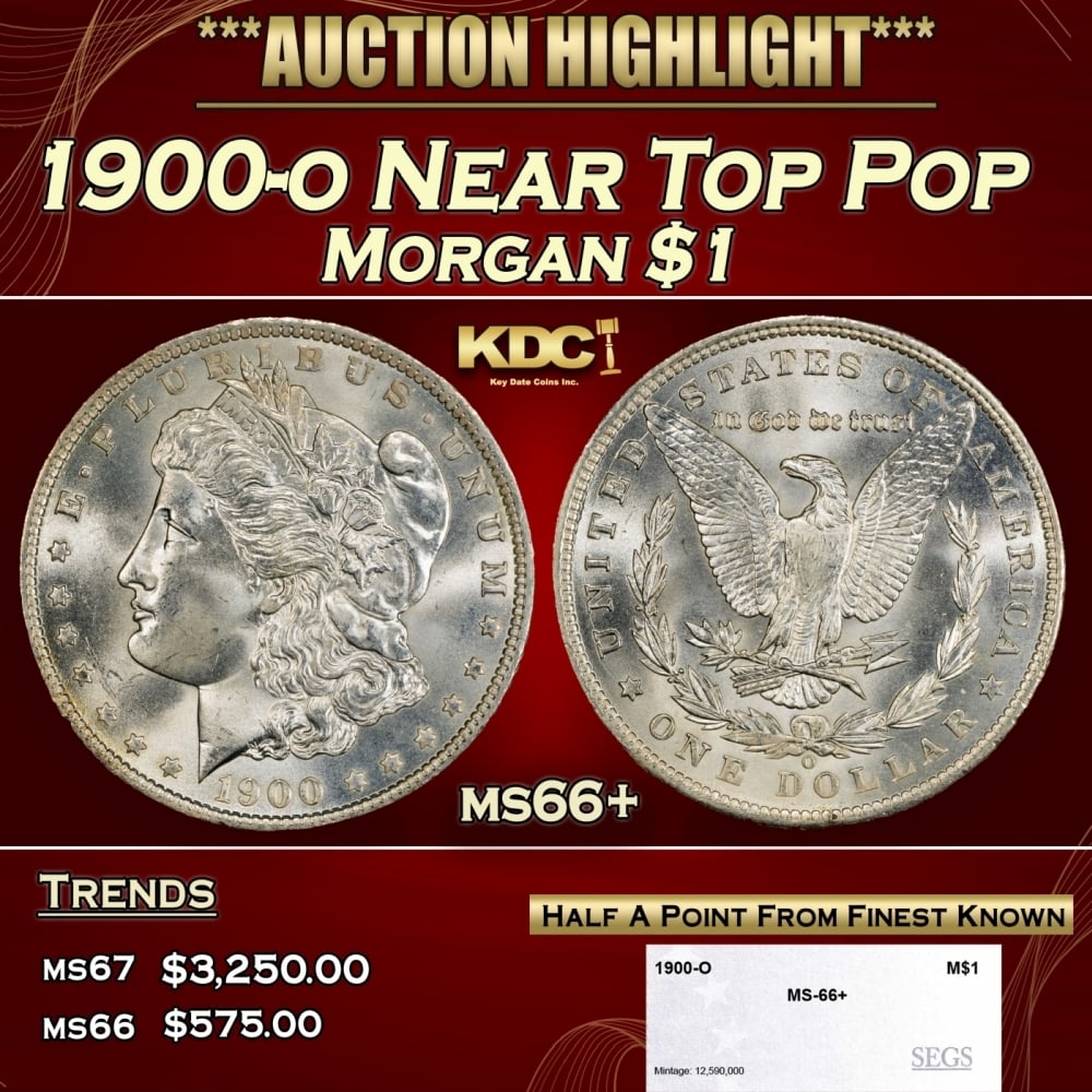 1900-o Morgan Dollar Near Top Pop $1 ms66+ SEGS: 1900-o Near Top Pop Morgan Dollar $1 ms66+ SEGS. 0