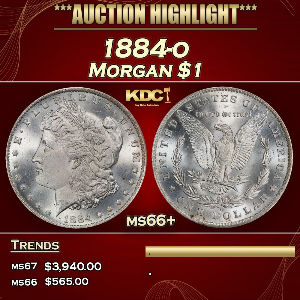 1884-o Morgan Dollar $1 ms66+ SEGS: 1884-o Morgan Dollar $1 ms66+ SEGS. 0