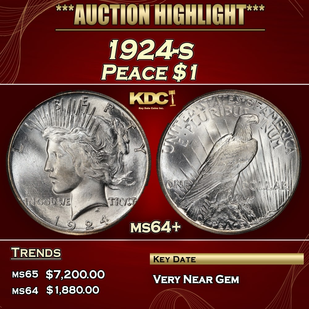1924-s Peace Dollar $1 ms64+ SEGS: 1924-s Peace Dollar $1 ms64+ SEGS. 0