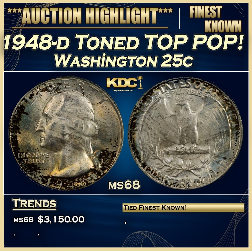1948-d Washington Quarter Toned TOP POP! 25c ms68 SEGS (1 of 4)