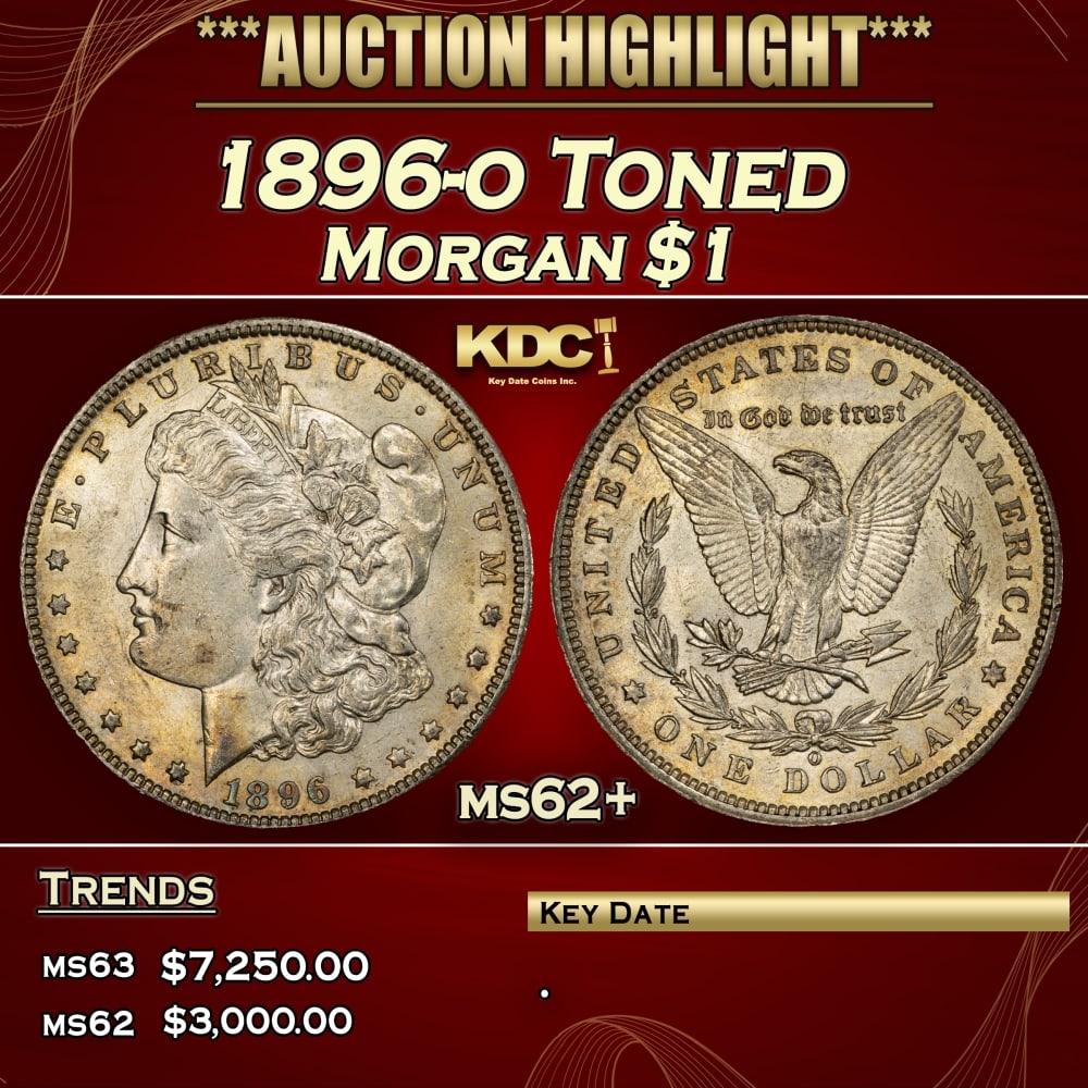1896-o Morgan Dollar Toned $1 ms62+ USCG: 1896-o Toned Morgan Dollar $1 ms62+ USCG. 0