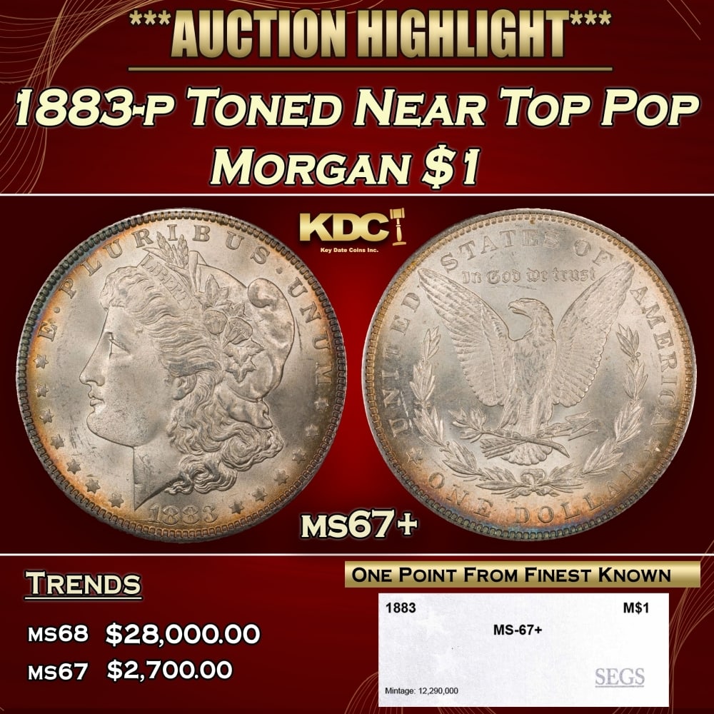1883-p Morgan Dollar Toned Near Top Pop $1 ms67+ SEGS: 1883-p Toned Near Top Pop Morgan Dollar $1 ms67+ SEGS. 0