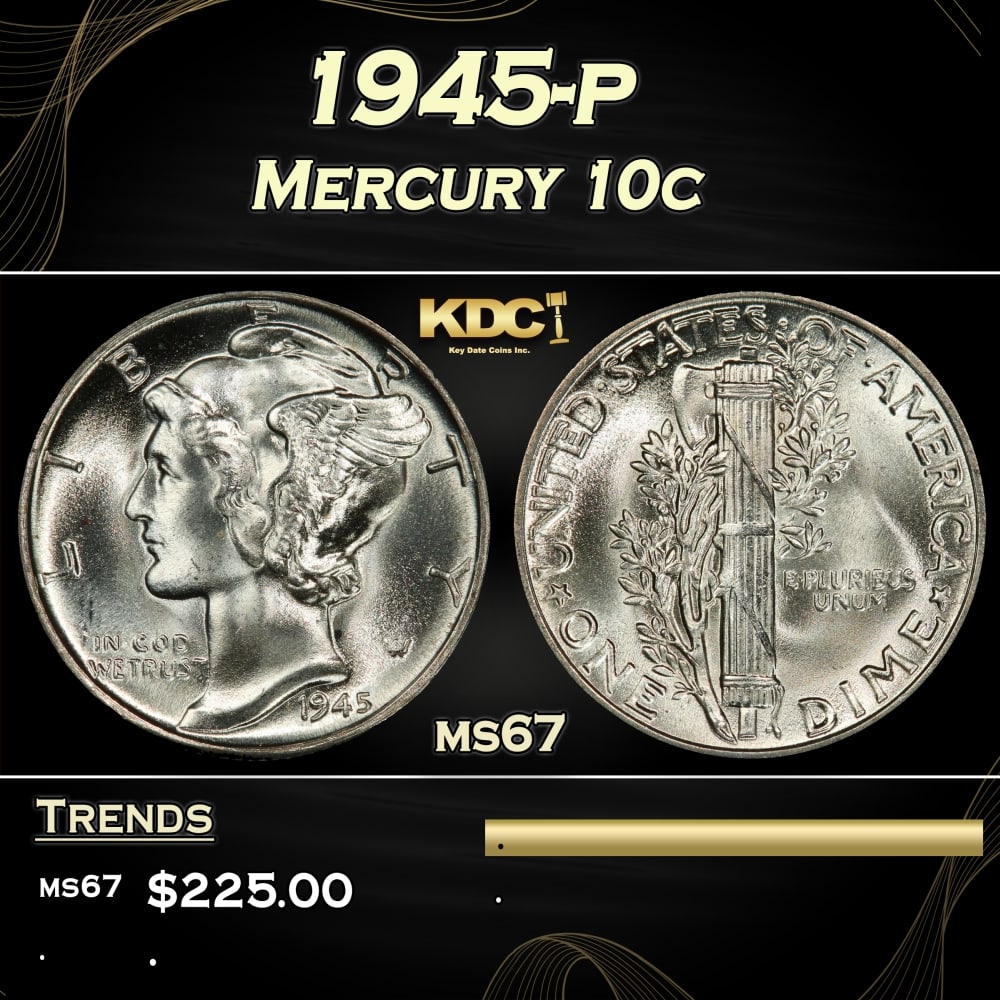 1945-p Mercury Dime 10c ms67 SEGS: 1945-p Mercury Dime 10c ms67 SEGS. 0
