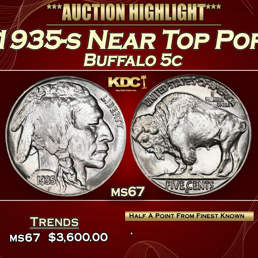1935-s Buffalo Nickel Near Top Pop 5c ms67 SEGS: 1935-s Near Top Pop Buffalo Nickel 5c ms67 SEGS. 0