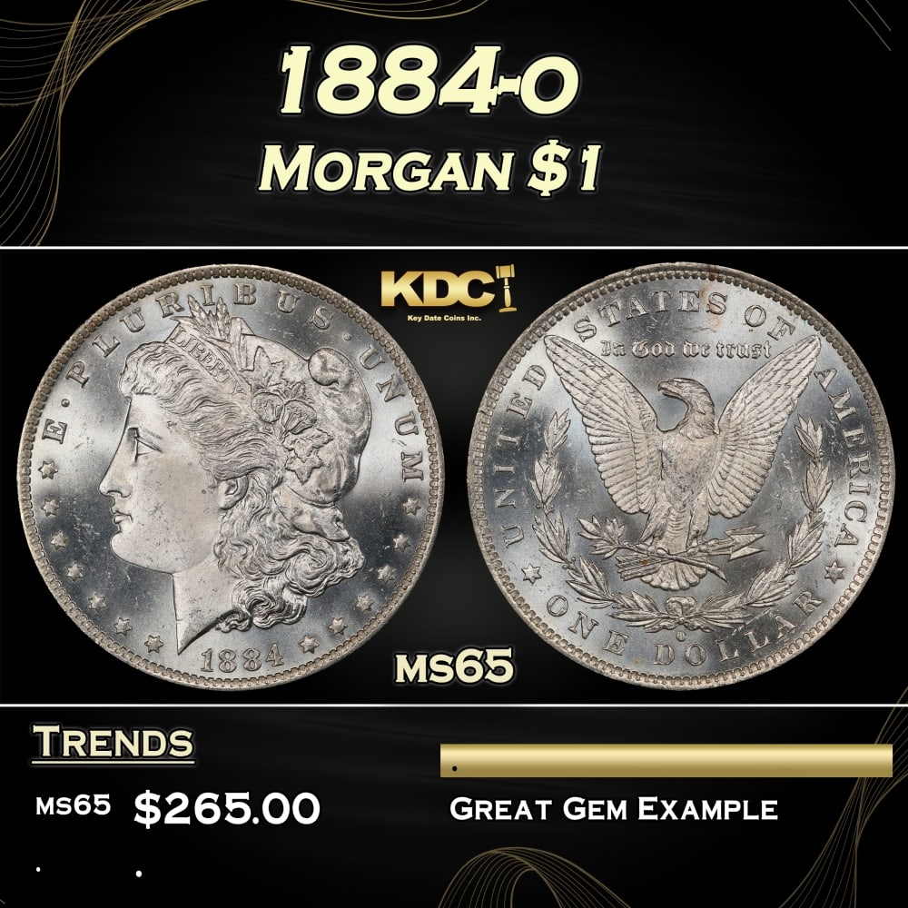 1884-o Morgan Dollar $1 Grades ms65: 1884-o Morgan Dollar $1 Grades ms65. 0