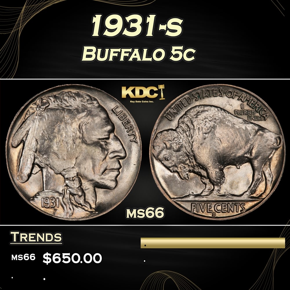 1931-s Buffalo Nickel 5c Grades ms66: 1931-s Buffalo Nickel 5c Grades ms66. 0